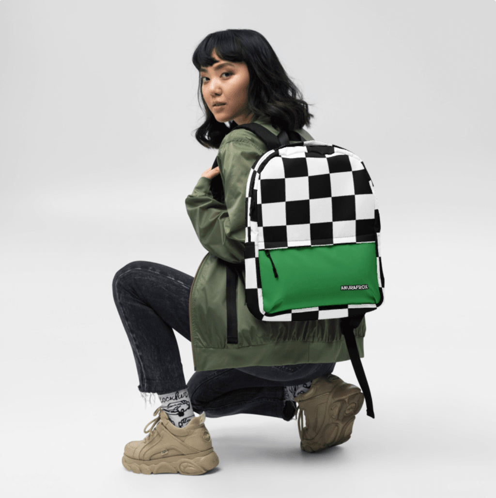 Checkerboard Sport Bookbag White/Black/Green